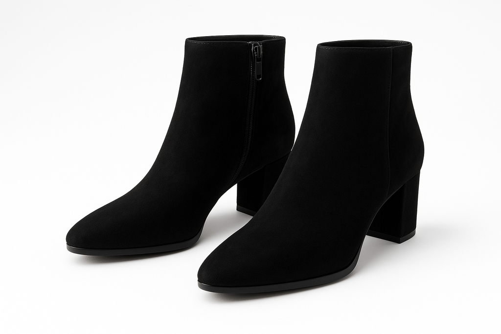 Women's Black Suede Ankle Boots - Front View