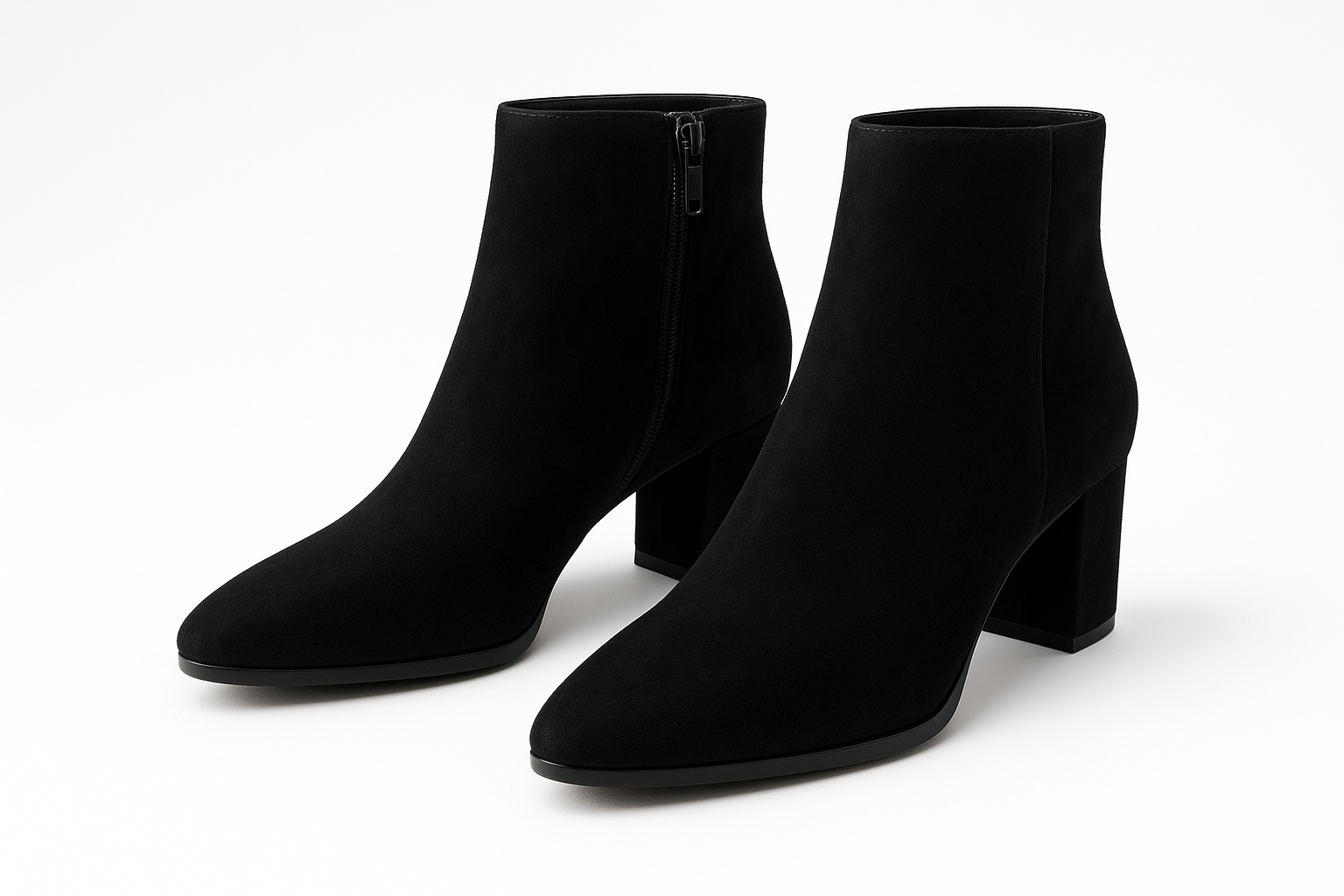 Women's Black Suede Ankle Boots - Front View