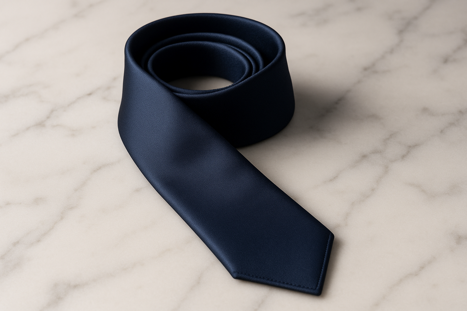 Navy Blue Classic Solid Silk Tie - Executive Elegance