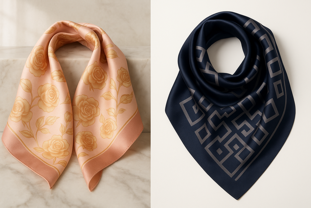 Women's Luxury Silk Scarf Collection - Floral and Geometric Patterns