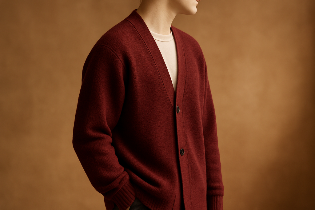 All-Gender Versatile Cardigan - Burgundy Side View