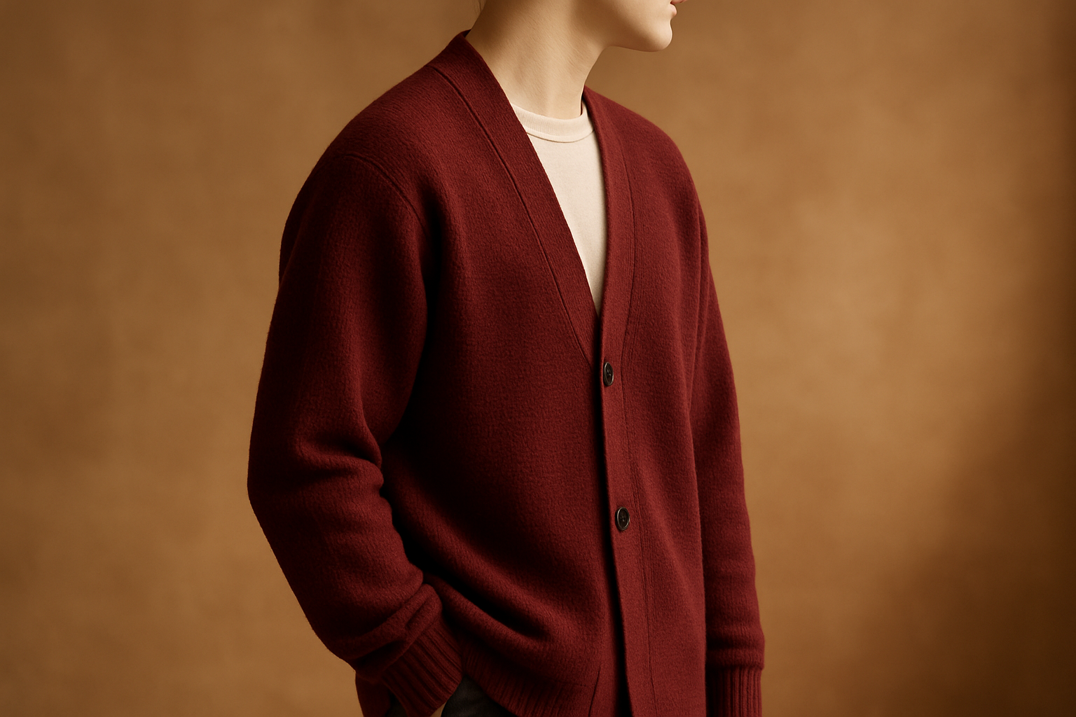 All-Gender Versatile Cardigan - Burgundy Side View