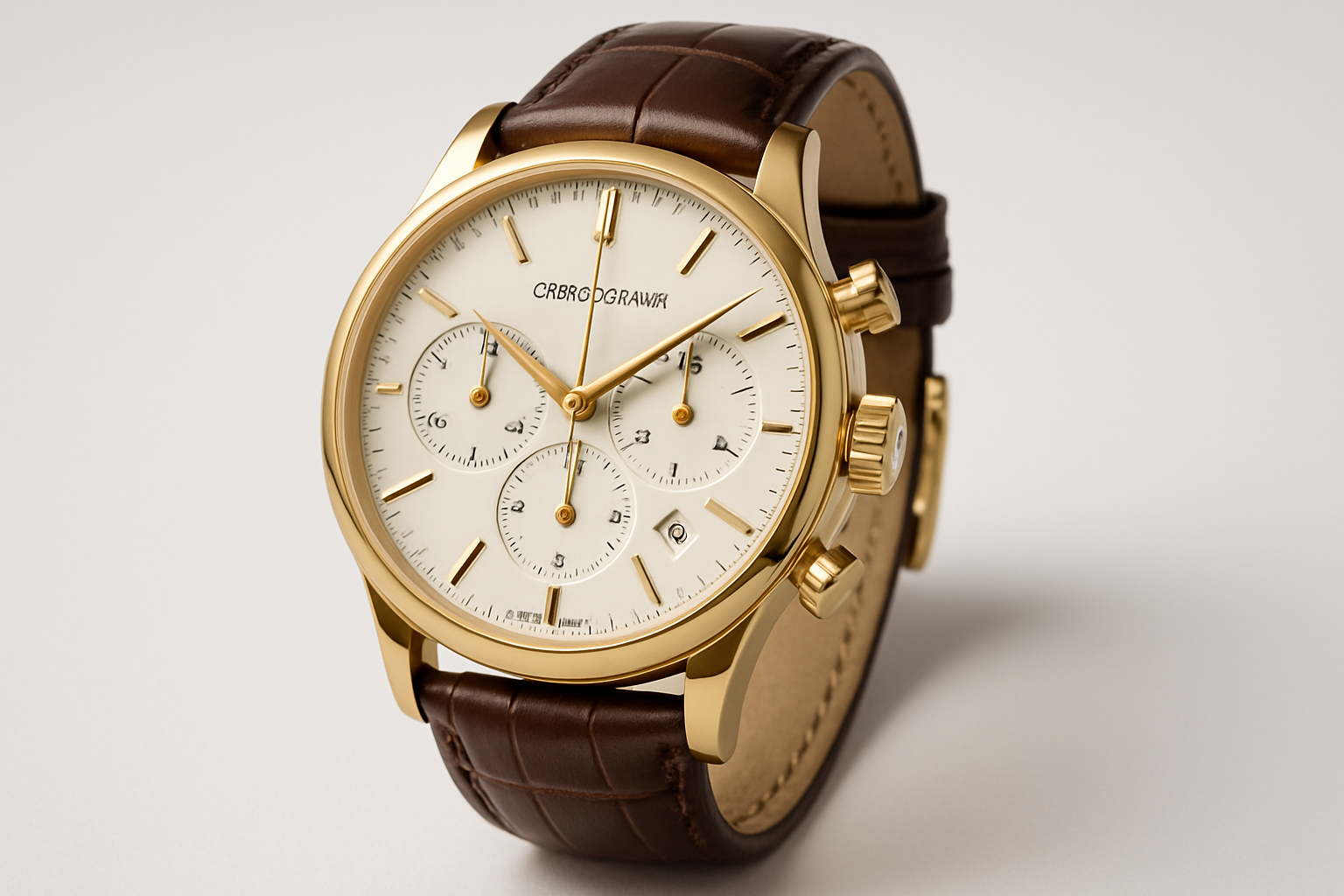 Gold-Tone White Dial Brown Leather Strap - €1,499