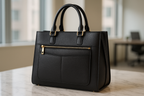 Executive Black Leather Tote Bag - Premium Italian Leather with Gold Hardware