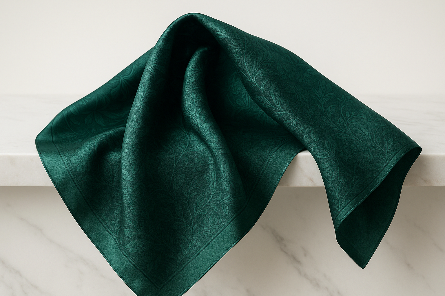 Emerald Green Medium Silk Scarf - Botanical Pattern