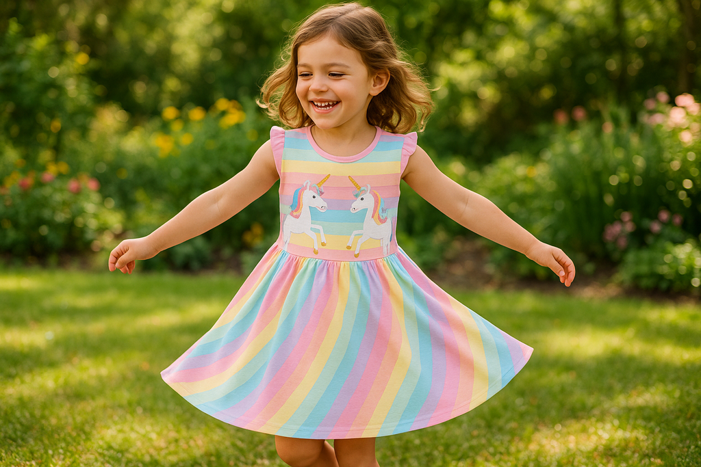 Girls' Rainbow Unicorn Dress - Lifestyle Image