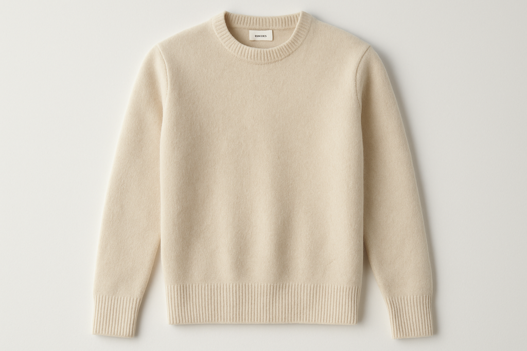 Cream Crew Neck Cashmere Sweater - Product Display
