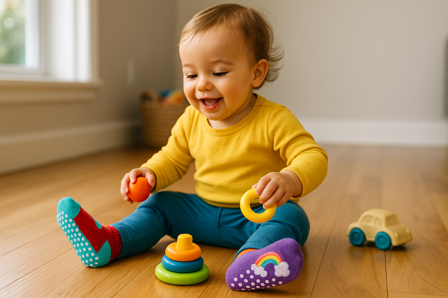 Toddler Playing Safely with Grip Socks