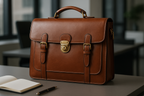 Brown Italian Leather Executive Briefcase - Brass Hardware