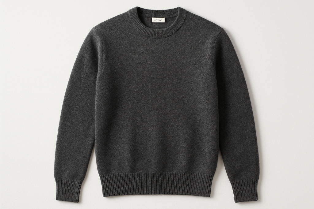 Charcoal Gray Crew Neck Cashmere Sweater - Product Display