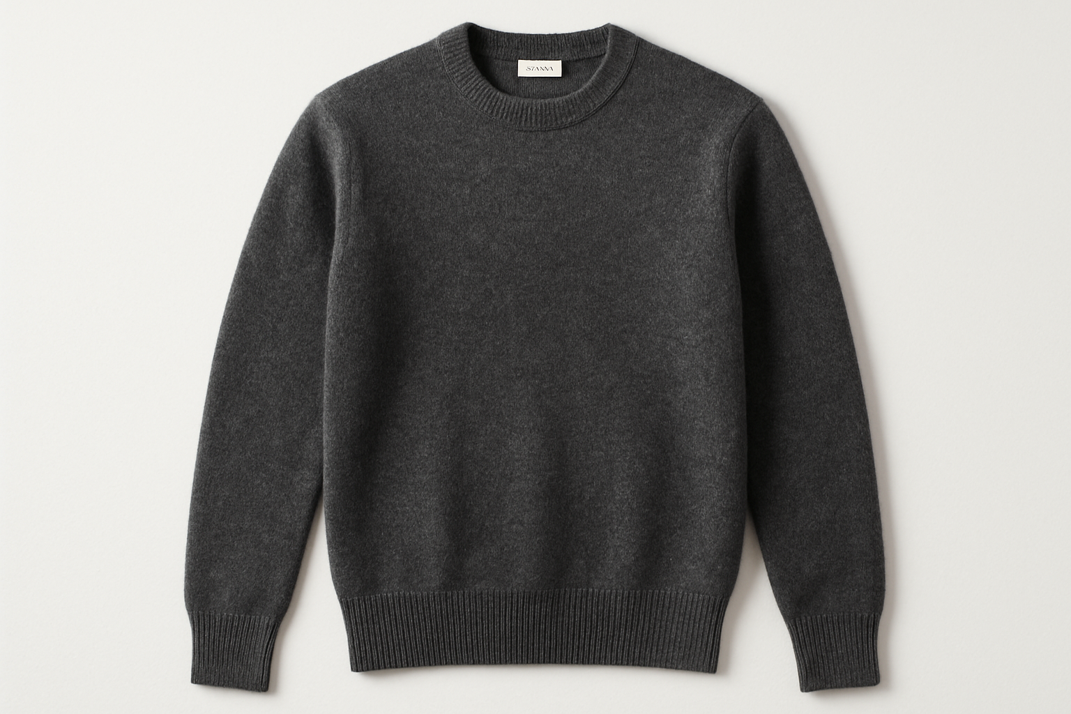 Charcoal Gray Crew Neck Cashmere Sweater - Product Display