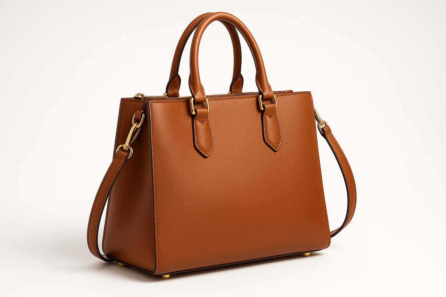 Women's Luxury Cognac Leather Handbag - Professional Tote