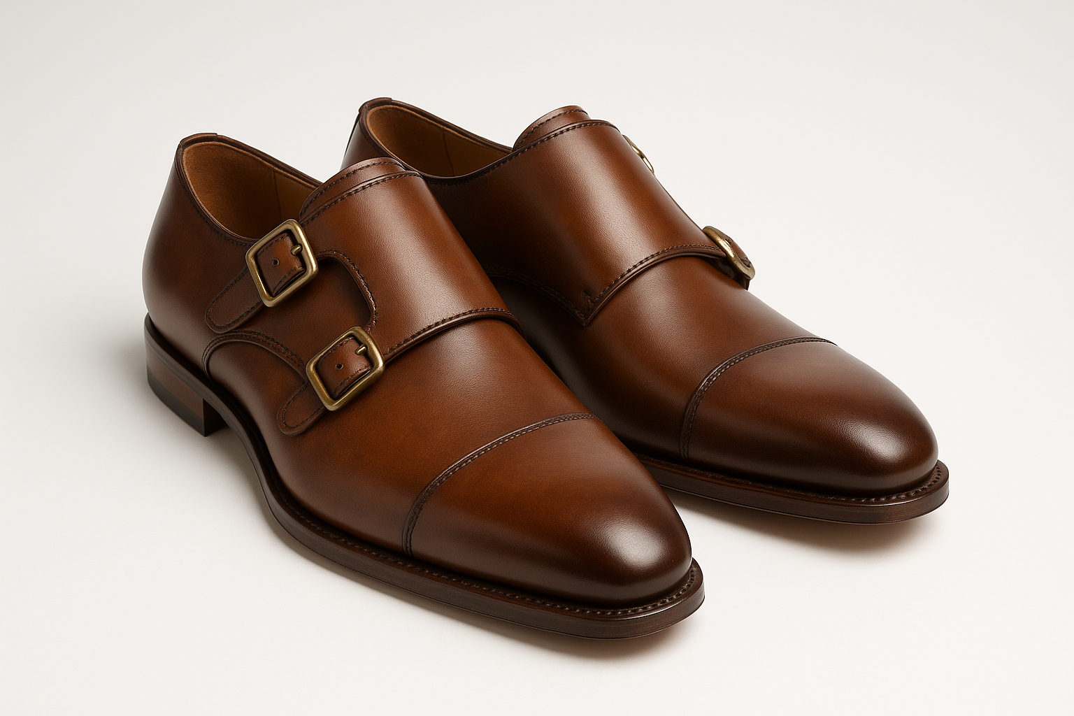 Monk Strap Double Buckle Brown Leather - Executive Style