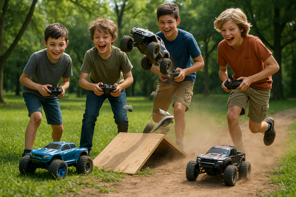 Boys Playing with RC Cars Outdoors - Lifestyle