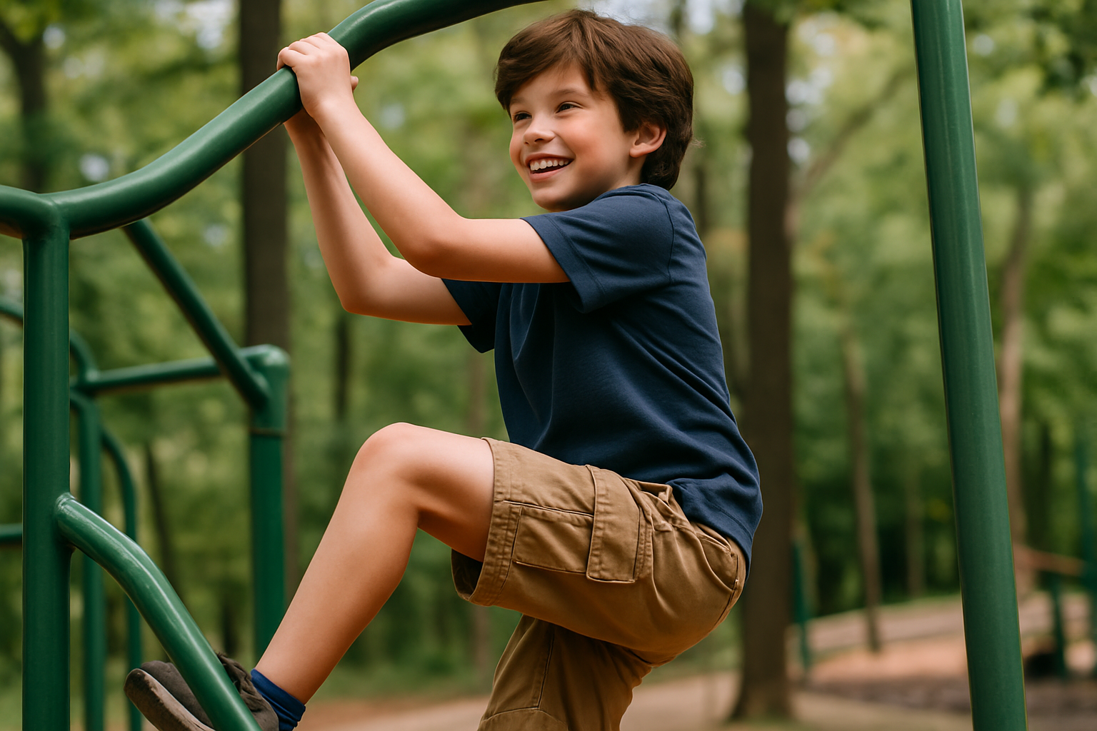 Boy Wearing Cargo Shorts Outdoors