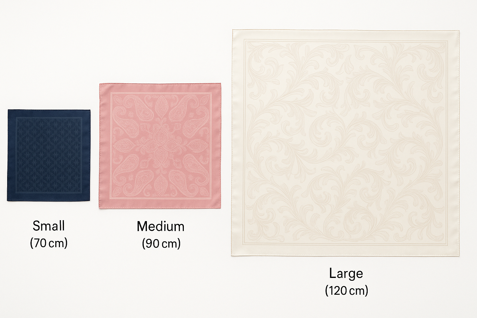 Size Comparison Display - Three Scarf Sizes