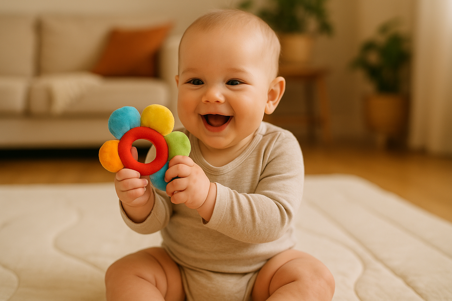 Baby Playing with Sensory Rattle - Lifestyle Photo