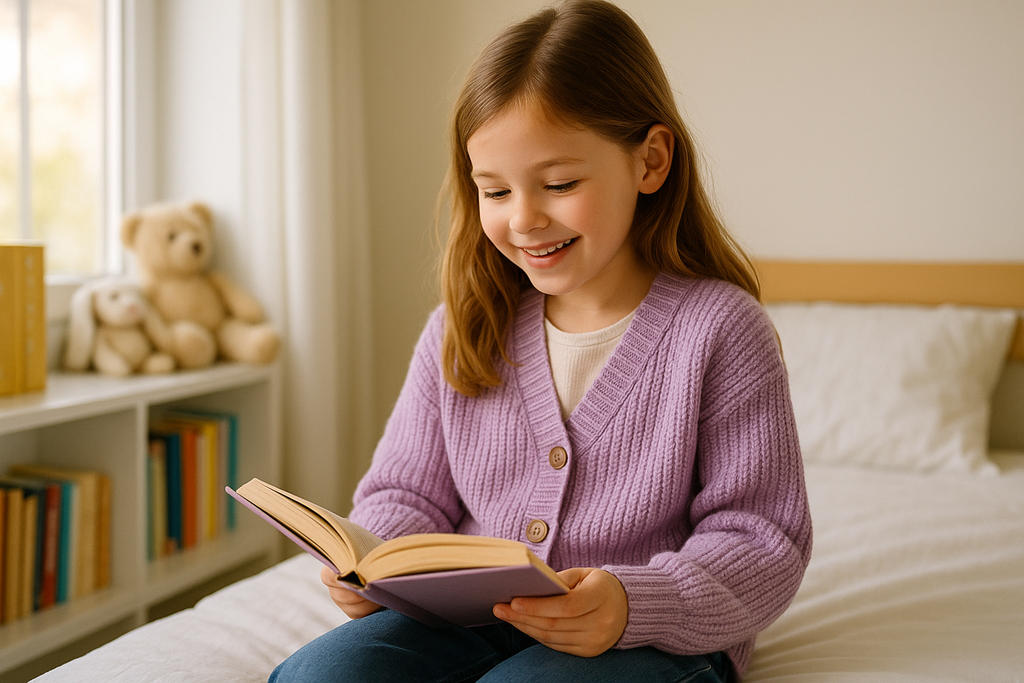 Girls' Cozy Knit Cardigan - Lifestyle Photo