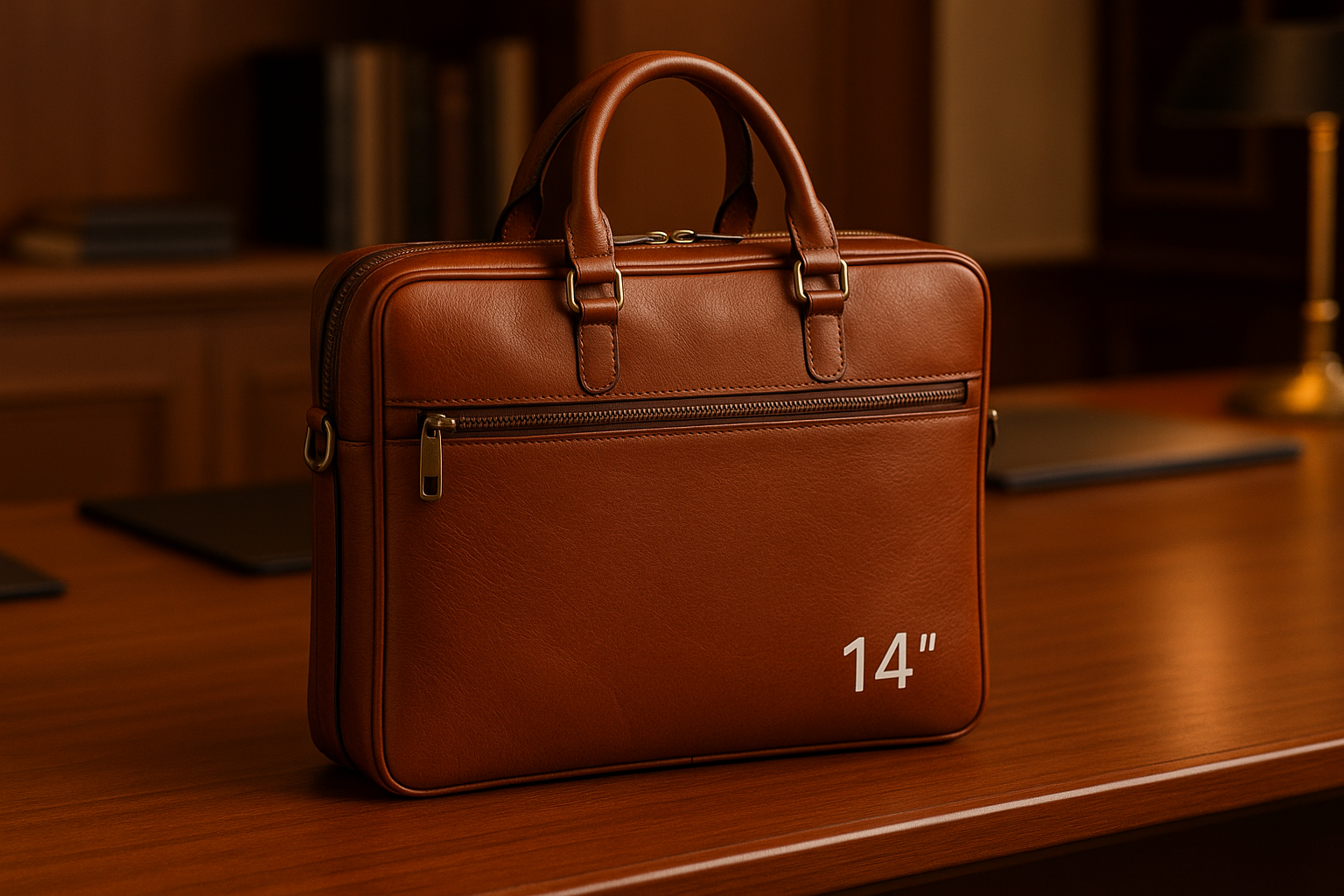 Soft Portfolio Briefcase - Rich Cognac Brown Compact 14"